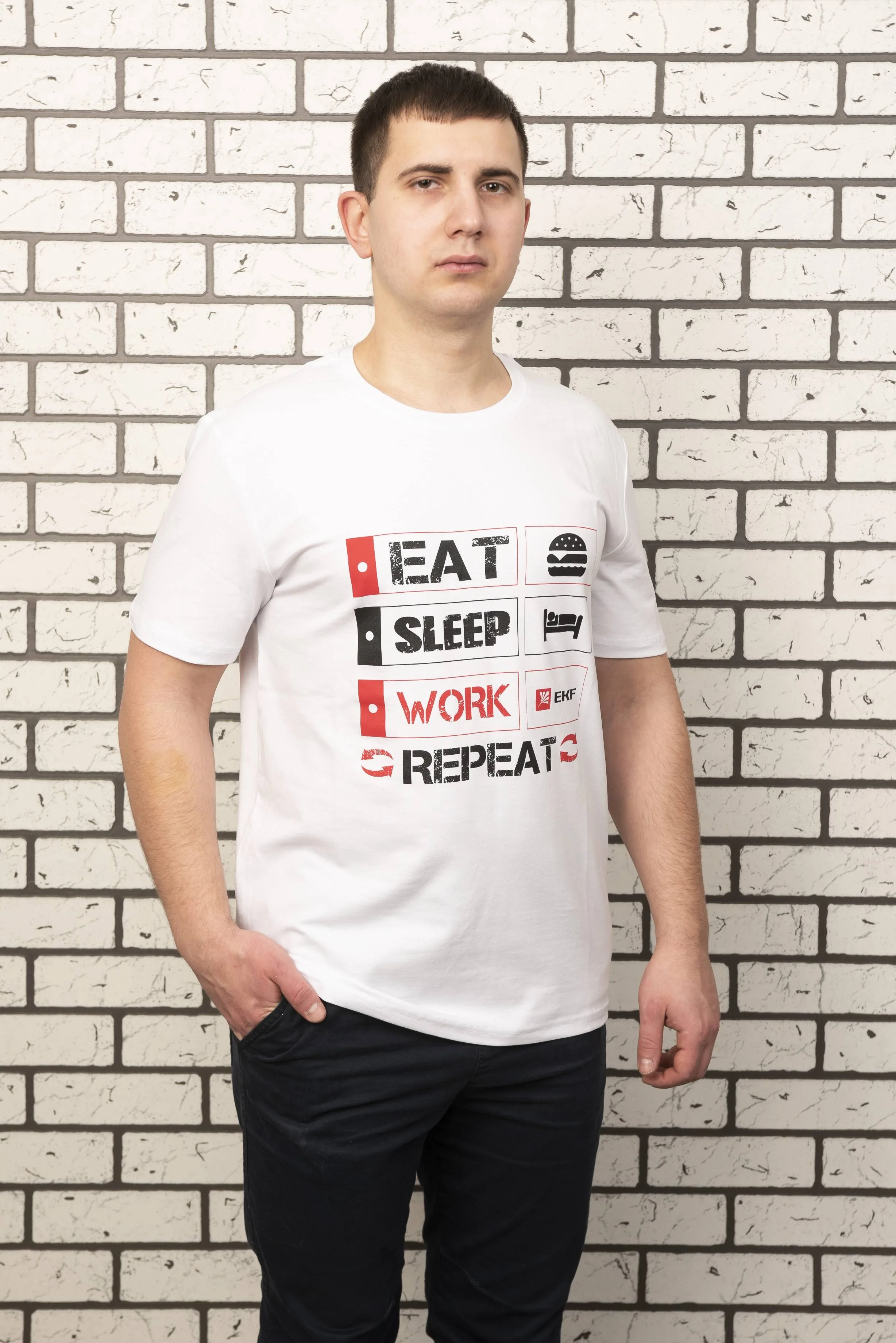 Футболка белая EAT, SLEEP, WORK XXL Футболка белая EAT, SLEEP, WORK XXL