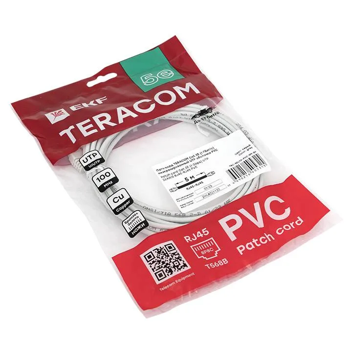 Патч-корд TERACOM Cat.5E (1Гбит/с) неэкранированный UTP оболочка PVC серый (5м) Патч-корд TERACOM Cat.5E (1Гбит/с) неэкранированный UTP оболочка PVC серый (5м)