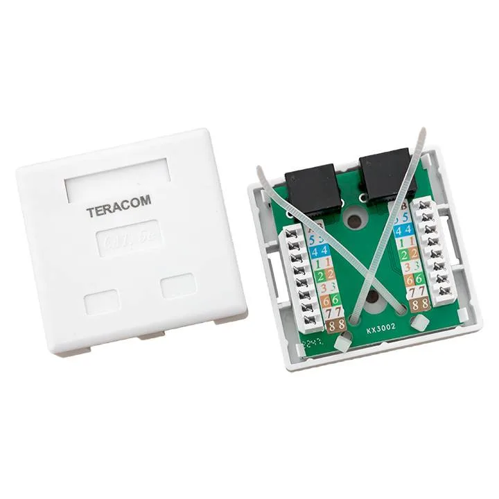 Розетка настенная TERACOM Cat.5E неэкранированная 2 порта RJ-45 Dual IDC белая Розетка настенная TERACOM Cat.5E неэкранированная 2 порта RJ-45 Dual IDC белая