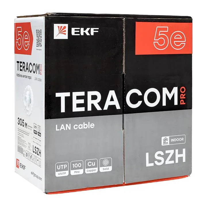 Кабель витая пара TERACOM PRO Cat.5E U/UTP 4 пары solid 24AWG оболочка LSZH нг(А)-HF цвет серый (упак. 305м) Кабель витая пара TERACOM PRO Cat.5E U/UTP 4 пары solid 24AWG оболочка LSZH нг(А)-HF цвет серый (упак. 305м)