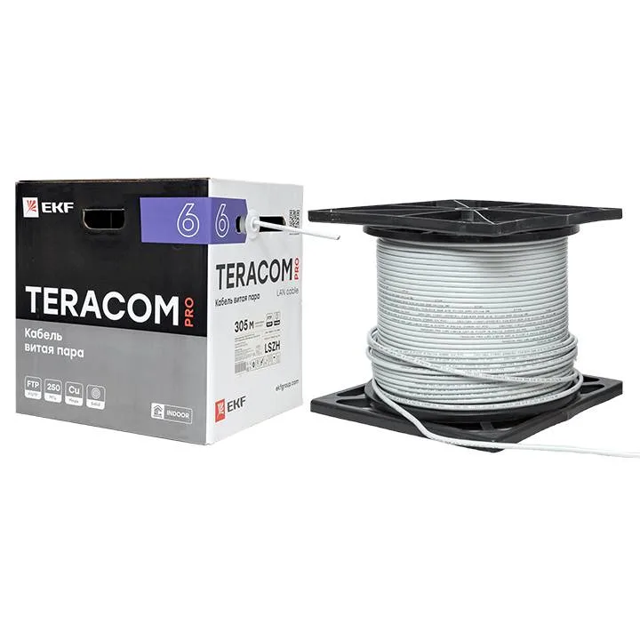 Кабель витая пара TERACOM PRO Cat.6 F/UTP 4 пары solid 23AWG оболочка LSZH нг(А)-HF цвет серый (упак. 305м) Кабель витая пара TERACOM PRO Cat.6 F/UTP 4 пары solid 23AWG оболочка LSZH нг(А)-HF цвет серый (упак. 305м)