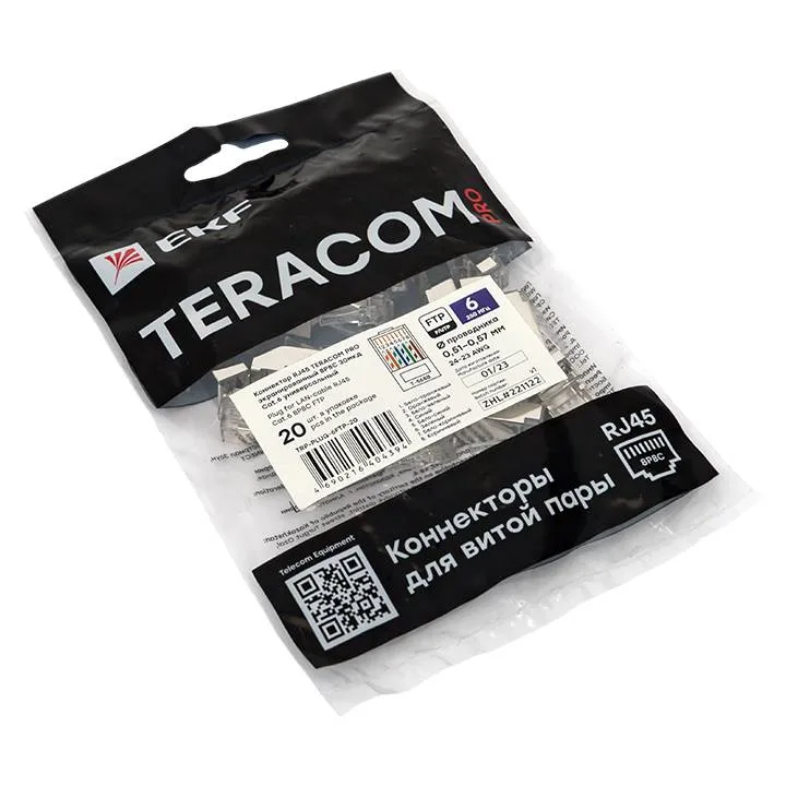Коннектор RJ-45 TERACOM PRO экранированный 8P8C 30мкд Cat.6 (упак.20шт) Коннектор RJ-45 TERACOM PRO экранированный 8P8C 30мкд Cat.6 (упак.20шт)