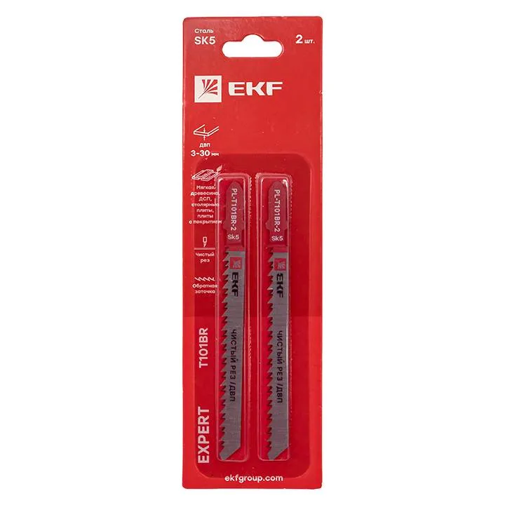 Пилки для электролобзика обратные T101BR (чистовой рез по ДВП)(SK5)(2 шт) EKF Expert Пилки для электролобзика обратные T101BR (чистовой рез по ДВП)(SK5)(2 шт) EKF Expert