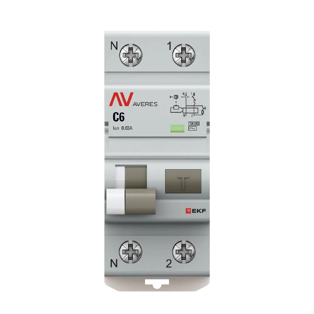 Дифференциальный автомат DVA-10 1P+N 6А (C) 30мА (AC) 10кА EKF AVERES Дифференциальный автомат DVA-10 1P+N 6А (C) 30мА (AC) 10кА EKF AVERES