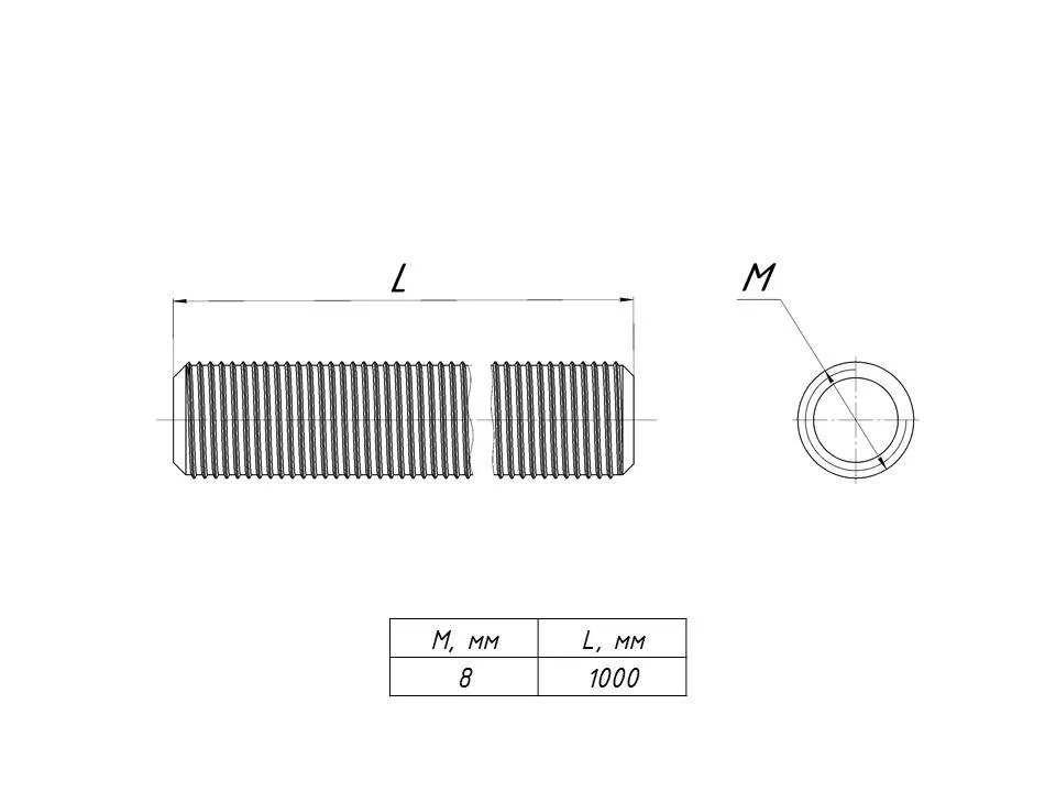 Шпилька резьбовая М8x1000 DIN 975 INOX EKF Шпилька резьбовая М8x1000 DIN 975 INOX EKF