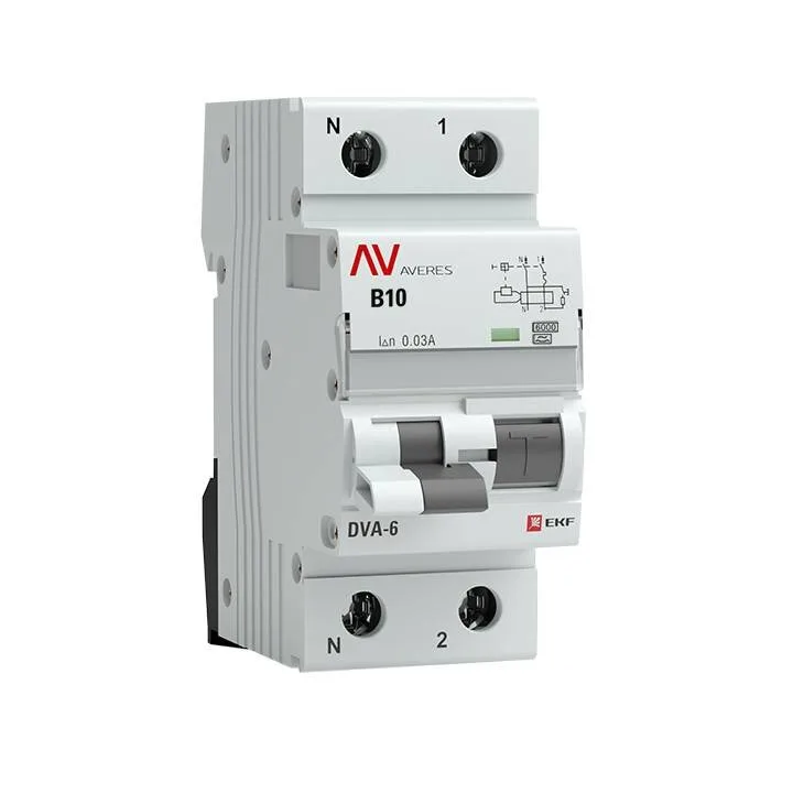 Дифференциальный автомат DVA-6 1P+N 10А (B) 30мА (A) 6кА EKF AVERES rcbo6-1pn-10B-30-a-av Дифференциальный автомат DVA-6 1P+N 10А (B) 30мА (A) 6кА EKF AVERES rcbo6-1pn-10B-30-a-av