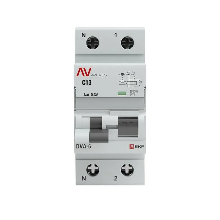 Дифференциальный автомат DVA-6 1P+N 13А (C) 300мА (AC) 6кА EKF AVERES rcbo6-1pn-13C-300-ac-av Дифференциальный автомат DVA-6 1P+N 13А (C) 300мА (AC) 6кА EKF AVERES rcbo6-1pn-13C-300-ac-av