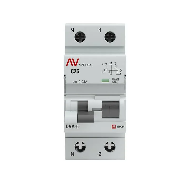 Дифференциальный автомат DVA-6 1P+N 25А (C) 30мА (A) 6кА EKF AVERES rcbo6-1pn-25C-30-a-av Дифференциальный автомат DVA-6 1P+N 25А (C) 30мА (A) 6кА EKF AVERES rcbo6-1pn-25C-30-a-av