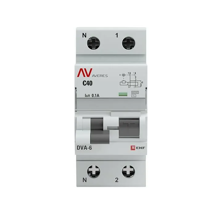 Дифференциальный автомат DVA-6 1P+N 40А (C) 100мА (AC) 6кА EKF AVERES rcbo6-1pn-40C-100-ac-av Дифференциальный автомат DVA-6 1P+N 40А (C) 100мА (AC) 6кА EKF AVERES rcbo6-1pn-40C-100-ac-av
