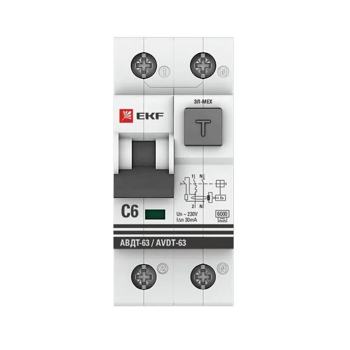 Дифференциальный автомат АВДТ-63 6А/30мА (характеристика C, эл-мех, тип А) 6кА EKF PROxima Дифференциальный автомат АВДТ-63 6А/30мА (характеристика C, эл-мех, тип А) 6кА EKF PROxima