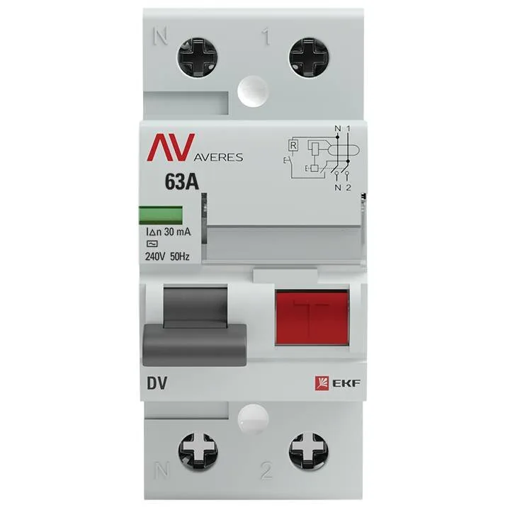 Устройство защитного отключения DV 2P 63А/ 30мА (AC) EKF AVERES Устройство защитного отключения DV 2P 63А/ 30мА (AC) EKF AVERES
