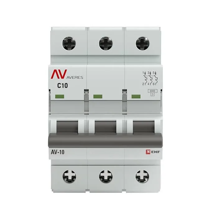 Выключатель автоматический AV-10 3P 10A (C) 10kA EKF AVERES mcb10-3-10C-av Выключатель автоматический AV-10 3P 10A (C) 10kA EKF AVERES mcb10-3-10C-av
