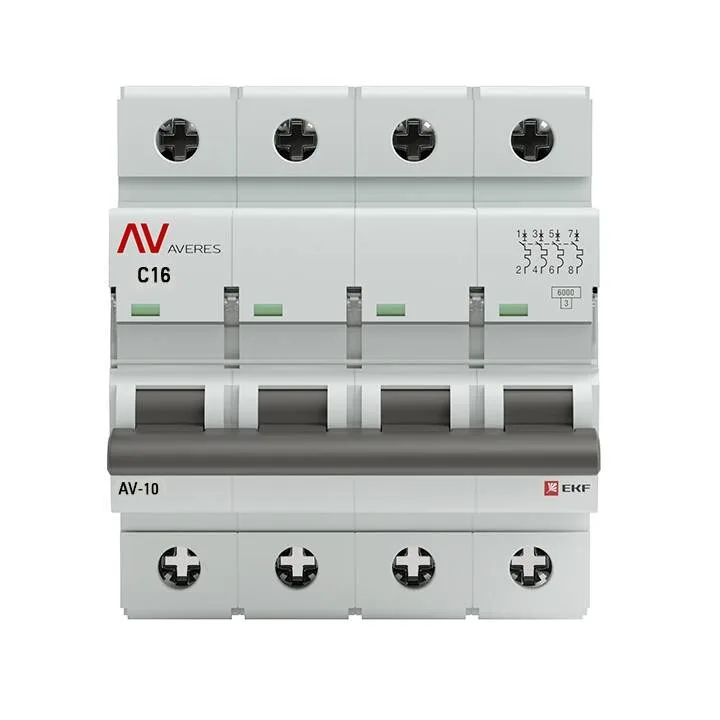 Выключатель автоматический AV-10 4P 16A (C) 10kA EKF AVERES mcb10-4-16C-av Выключатель автоматический AV-10 4P 16A (C) 10kA EKF AVERES mcb10-4-16C-av