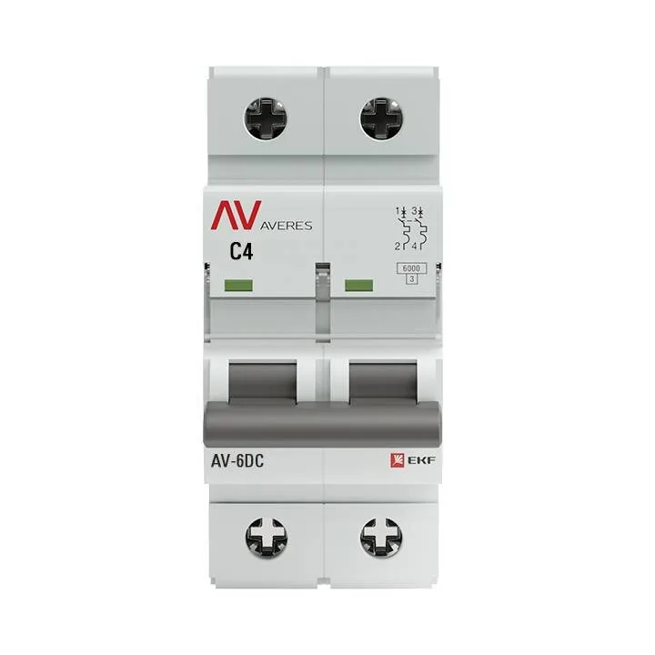 Выключатель автоматический AV-6 DC 2P 4A (C) 6kA EKF AVERES mcb6-DC-2-04C-av Выключатель автоматический AV-6 DC 2P 4A (C) 6kA EKF AVERES mcb6-DC-2-04C-av