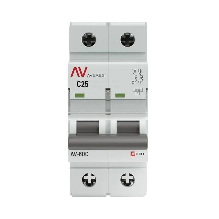 Выключатель автоматический AV-6 DC 2P 25A (C) 6kA EKF AVERES mcb6-DC-2-25C-av Выключатель автоматический AV-6 DC 2P 25A (C) 6kA EKF AVERES mcb6-DC-2-25C-av