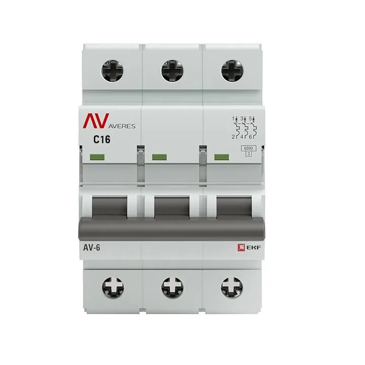 Выключатель автоматический AV-6 3P 16A (C) 6kA EKF AVERES mcb6-3-16C-av Выключатель автоматический AV-6 3P 16A (C) 6kA EKF AVERES mcb6-3-16C-av