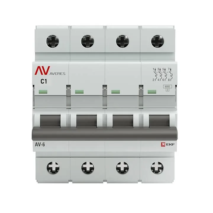 Выключатель автоматический AV-6 4P 1A (C) 6kA EKF AVERES mcb6-4-01C-av Выключатель автоматический AV-6 4P 1A (C) 6kA EKF AVERES mcb6-4-01C-av