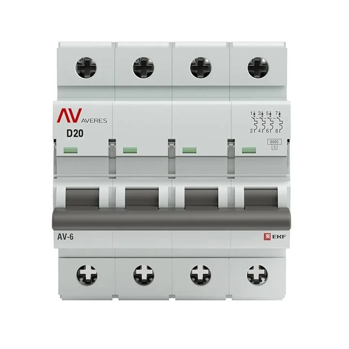 Выключатель автоматический AV-6 4P 20A (D) 6kA EKF AVERES mcb6-4-20D-av Выключатель автоматический AV-6 4P 20A (D) 6kA EKF AVERES mcb6-4-20D-av