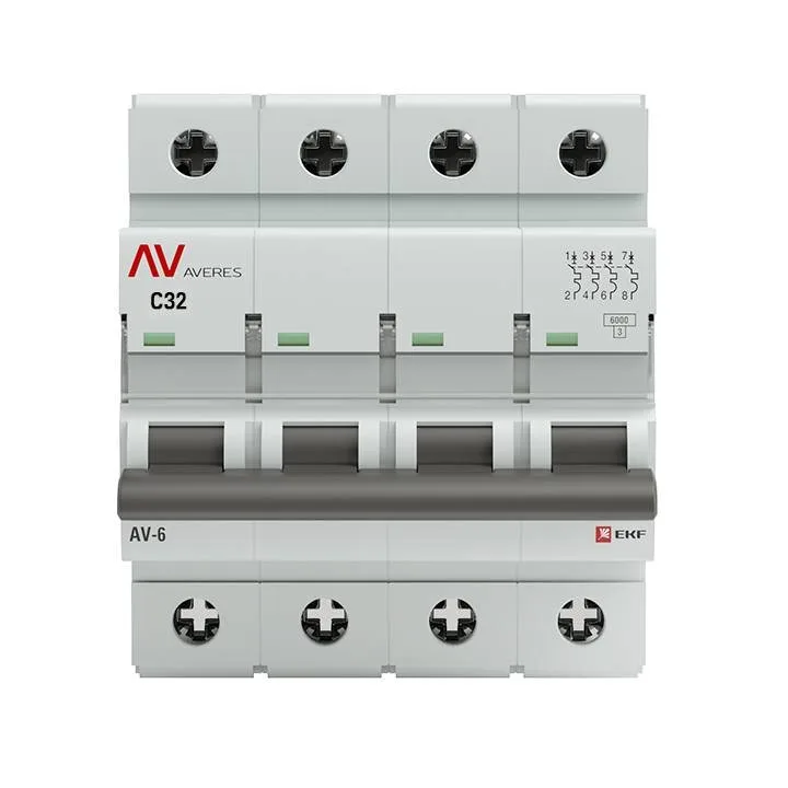 Выключатель автоматический AV-6 4P 32A (C) 6kA EKF AVERES mcb6-4-32C-av Выключатель автоматический AV-6 4P 32A (C) 6kA EKF AVERES mcb6-4-32C-av