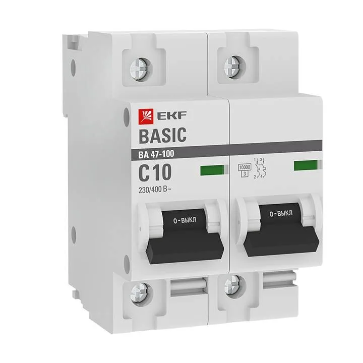 Автоматический выключатель 2P 10А (C) 10kA ВА 47-100 EKF Basic mcb47100-2-10C-bas Автоматический выключатель 2P 10А (C) 10kA ВА 47-100 EKF Basic mcb47100-2-10C-bas