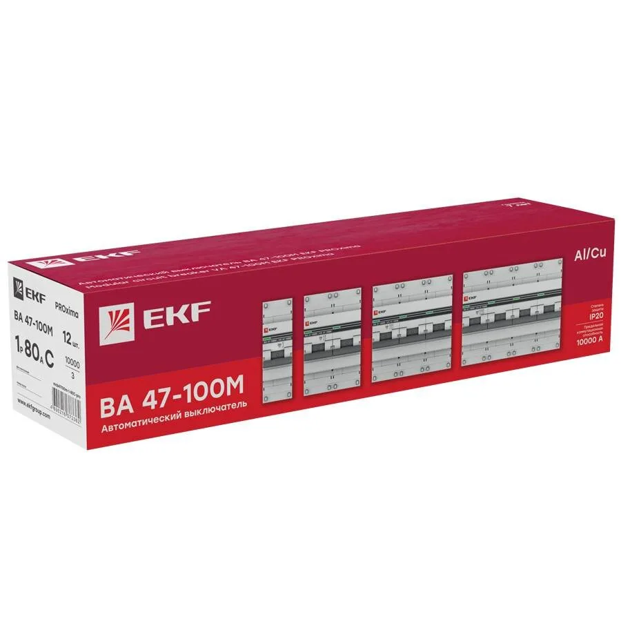 Автоматический выключатель 1P 100А (C) 10kA ВА 47-100M без теплового расцепителя EKF PROxima