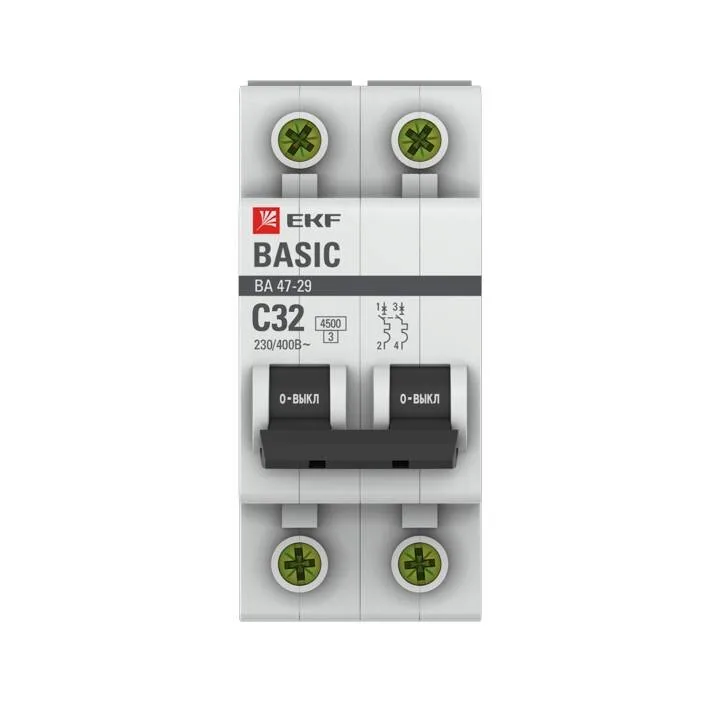 Автоматический выключатель 2P 32А (C) 4,5кА ВА 47-29 EKF Basic mcb4729-2-32C Автоматический выключатель 2P 32А (C) 4,5кА ВА 47-29 EKF Basic mcb4729-2-32C