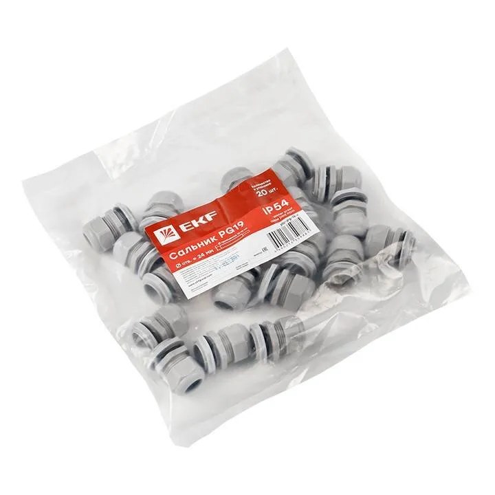 Сальник PG19 IP54 (20 шт) d отв. 23 мм / d провод. 12-15 мм EKF PROxima Сальник PG19 IP54 (20 шт) d отв. 23 мм / d провод. 12-15 мм EKF PROxima