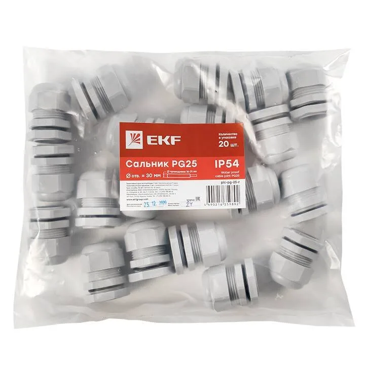 Сальник PG25 IP54 (20 шт) d отв. 31 мм / d провод. 16-21 мм EKF PROxima Сальник PG25 IP54 (20 шт) d отв. 31 мм / d провод. 16-21 мм EKF PROxima