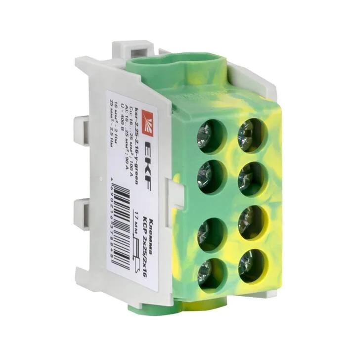 Клемма распределительная КСР с двойным винтом 2x25/2x16 желто-зеленая EKF PROxima Клемма распределительная КСР с двойным винтом 2x25/2x16 желто-зеленая EKF PROxima