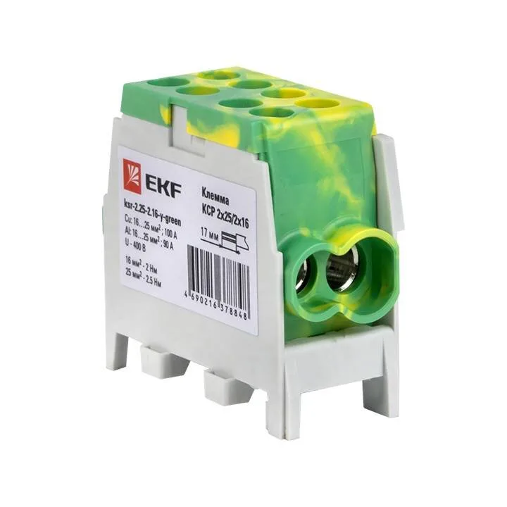 Клемма распределительная КСР с двойным винтом 2x25/2x16 желто-зеленая EKF PROxima Клемма распределительная КСР с двойным винтом 2x25/2x16 желто-зеленая EKF PROxima