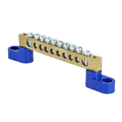 Шина 0 N (6х9мм) 10 отверстий латунь 2 синих угловых изолятора EKF PROxima