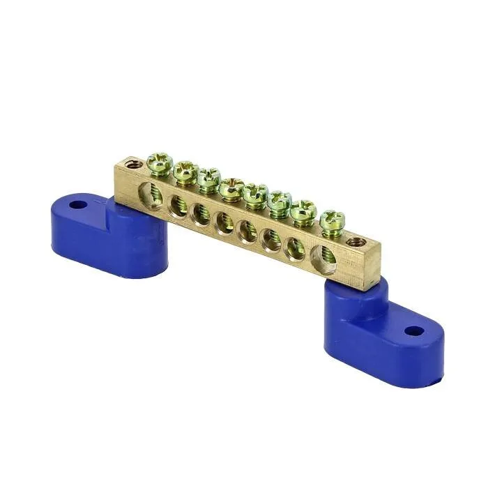 Шина 0 N (6х9мм) 8 отверстий латунь 2 синих угловых изолятора EKF PROxima