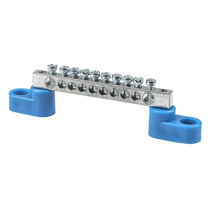 Шина 0 N (6x9мм) 10 отв. цинк 2 синих угловых изолятора EKF