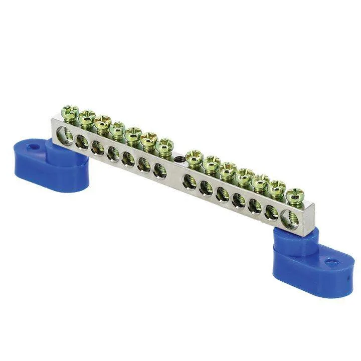 Шина 0 N (6x9мм) 14 отв. цинк 2 синих угловых изолятора EKF PROxima