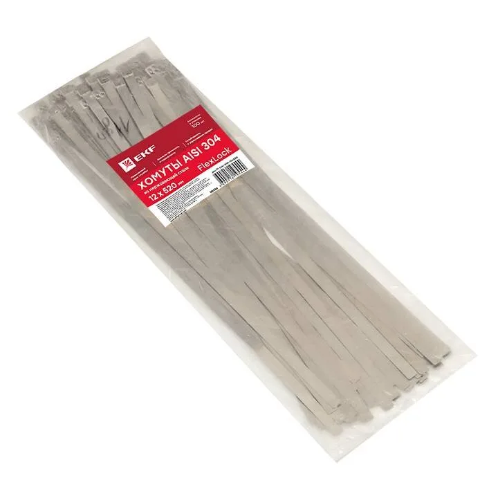 Хомут AISI 304 из нержавеющей стали, 12x520 (100 шт.) FlexLock PROxima Хомут AISI 304 из нержавеющей стали, 12x520 (100 шт.) FlexLock PROxima