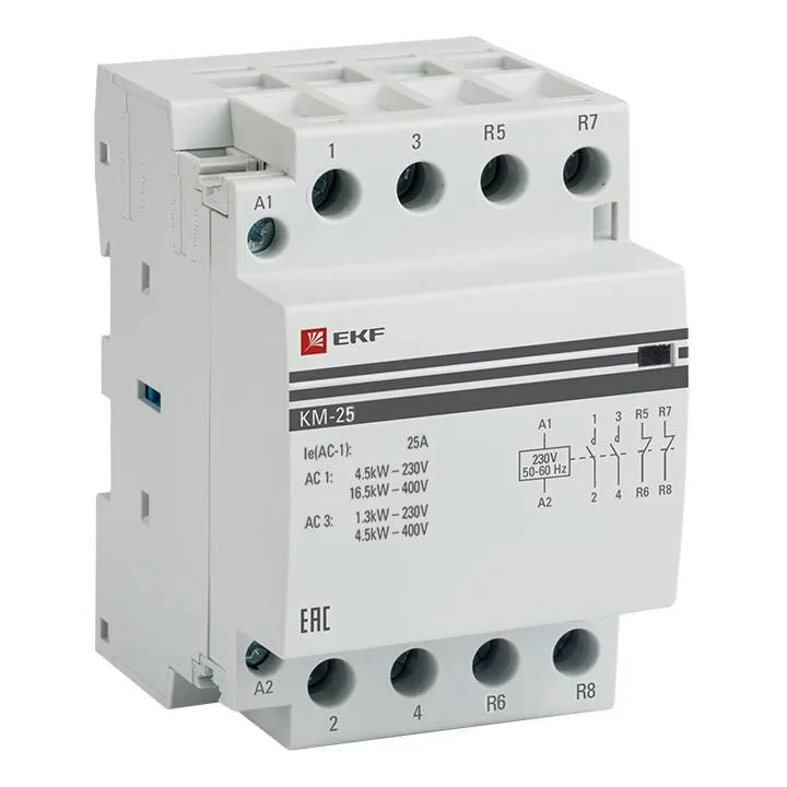 Контактор модульный КМ 25А 2NО+2NC (3 мод.) EKF PROxima Контактор модульный КМ 25А 2NО+2NC (3 мод.) EKF PROxima