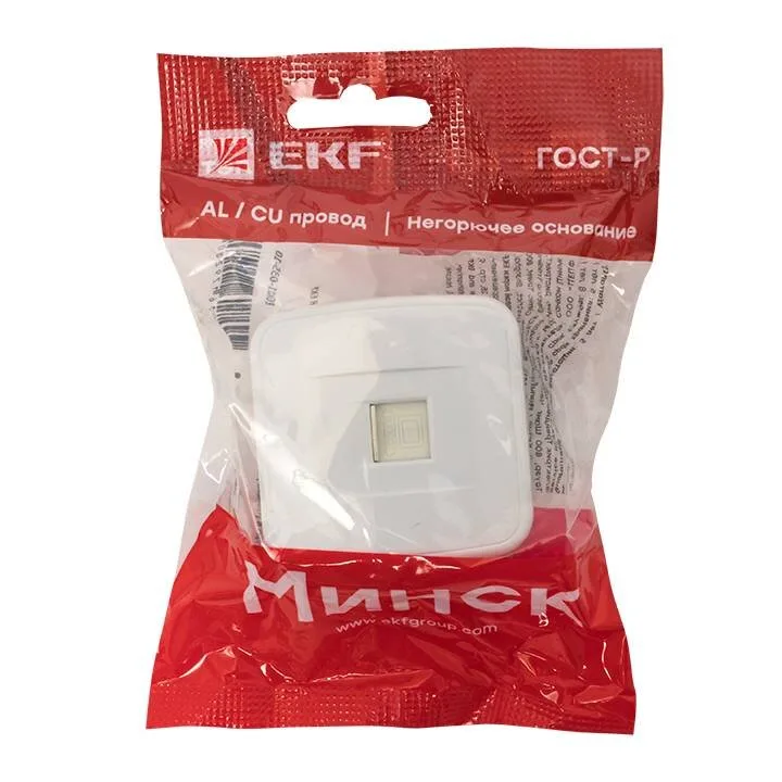 Минск Розетка RJ-45 1-местная, ОП 1А, 120В, белая EKF Basic Минск Розетка RJ-45 1-местная, ОП 1А, 120В, белая EKF Basic