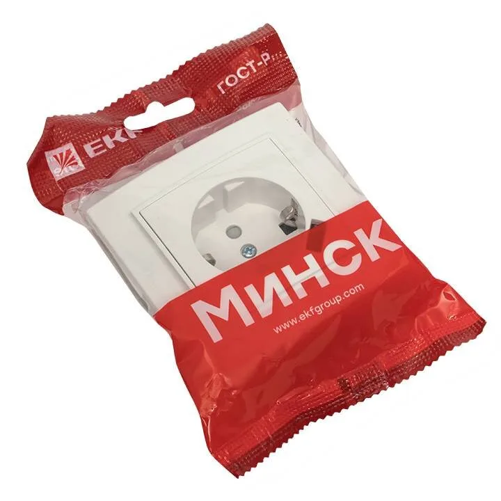Розетка 1-местная СП с/з Минск 16А белая с защ. штор. с USB 1А EKF Розетка 1-местная СП с/з Минск 16А белая с защ. штор. с USB 1А EKF