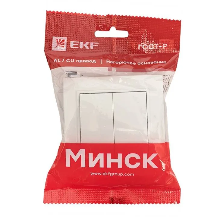 Минск Выключатель 2-клавишный СП,10А, белый EKF Basic Минск Выключатель 2-клавишный СП,10А, белый EKF Basic