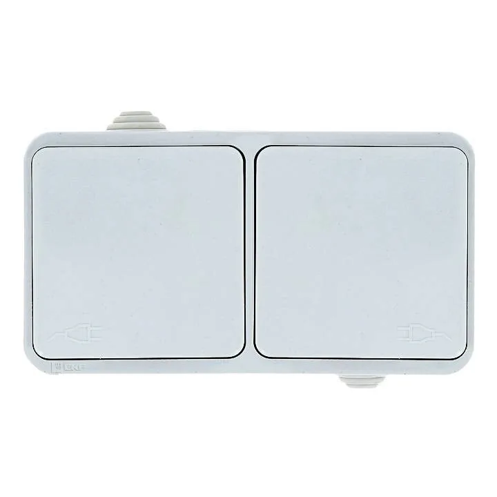 Блок розетка-розетка 16А с/з с крышкой IP44 белая Прага EKF PROxima