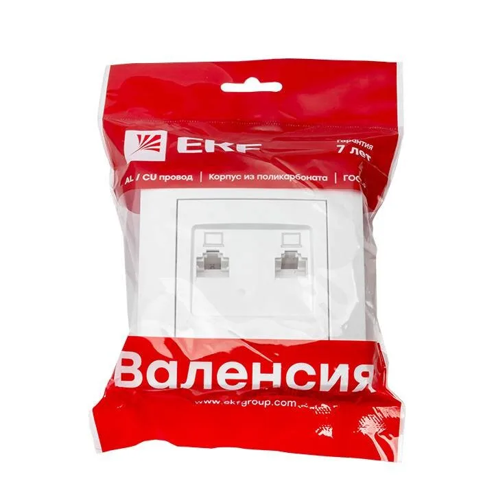 Валенсия розетка компьютерная RJ-45 2-местная белая EKF PROxima Валенсия розетка компьютерная RJ-45 2-местная белая EKF PROxima