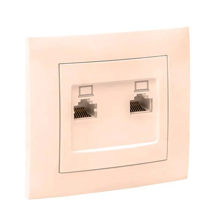 Валенсия розетка компьютерная RJ-45 2-местная кремовая EKF PROxima