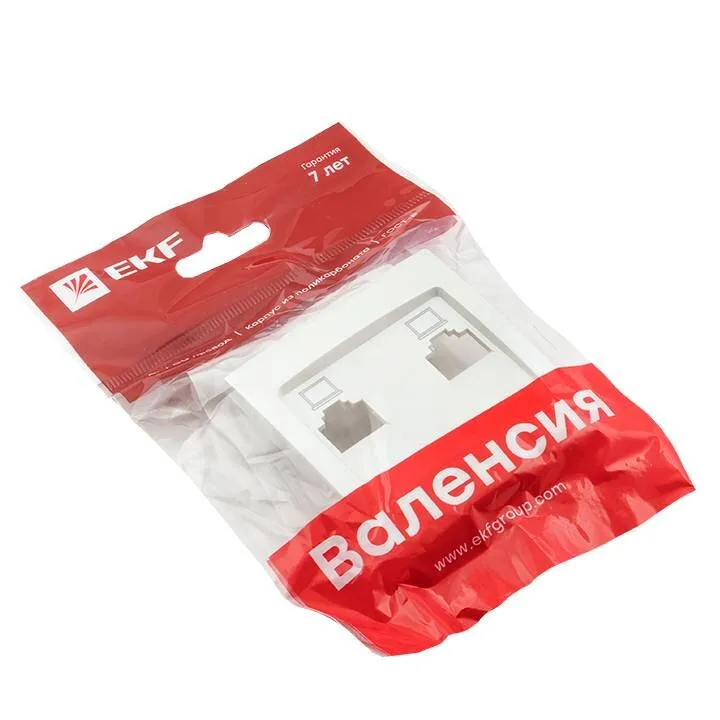 Валенсия лицевая панель розетки RJ-45 2-местная жемчуг EKF PROxima Валенсия лицевая панель розетки RJ-45 2-местная жемчуг EKF PROxima