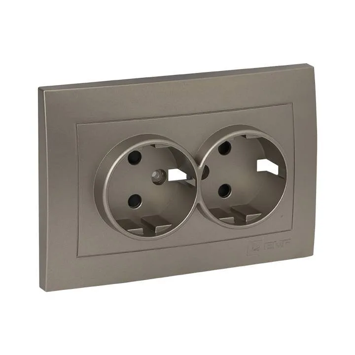 Валенсия лицевая панель розетки 2-местной с/з 16А кашемир с защ. штор. EKF PROxima