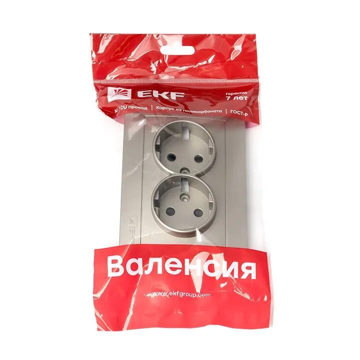 Валенсия лицевая панель розетки 2-местной с/з 16А кашемир с защ. штор. EKF PROxima