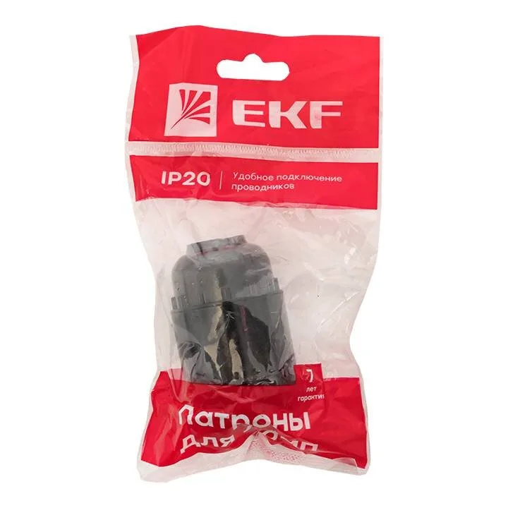 Патрон карболитовый подвесной Е27 черн. индивидуальный пакет EKF Патрон карболитовый подвесной Е27 черн. индивидуальный пакет EKF