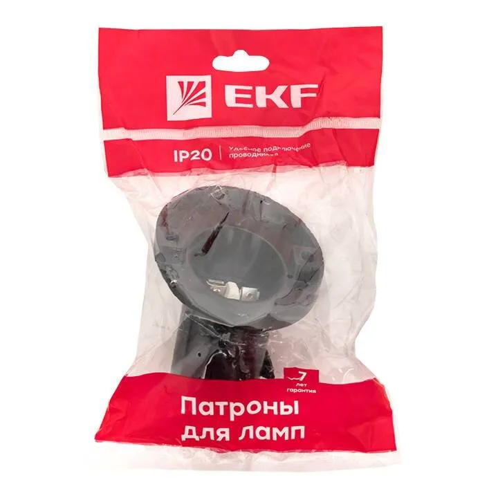 Патрон карболитовый наст. Е27 черн. наклонный индивидуальный пакет EKF Патрон карболитовый наст. Е27 черн. наклонный индивидуальный пакет EKF