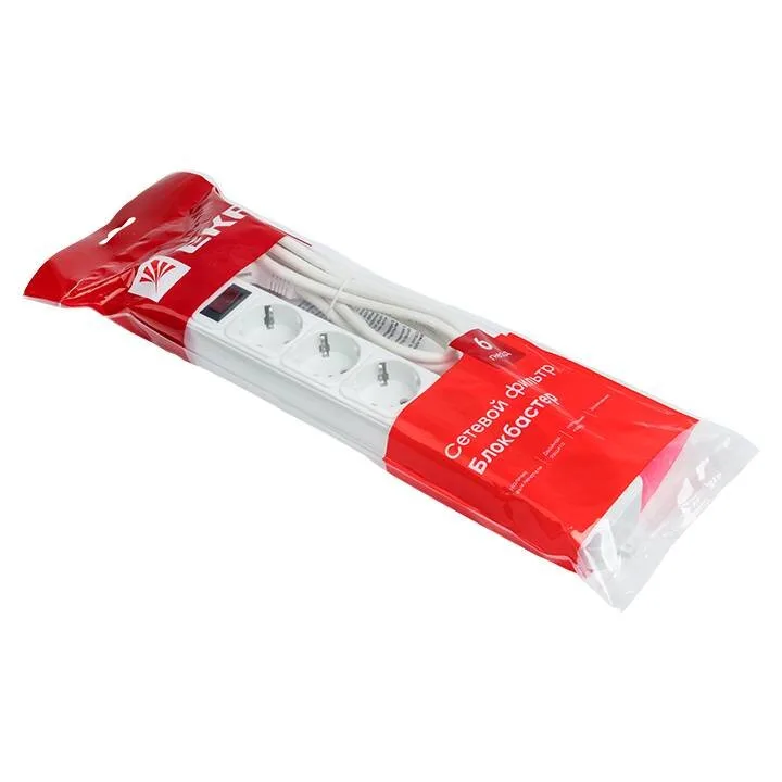 Сетевой фильтр 6*1,8м 16А/3,2кВт с выкл. c/з ПВС 3х1,0 Блокбастер XL EKF PROxima