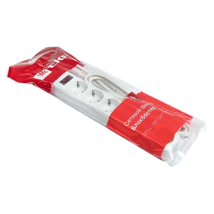 Сетевой фильтр 6*3м 16А/3,2кВт с выкл. c/з ПВС 3х1,0 Блокбастер XL EKF PROxima