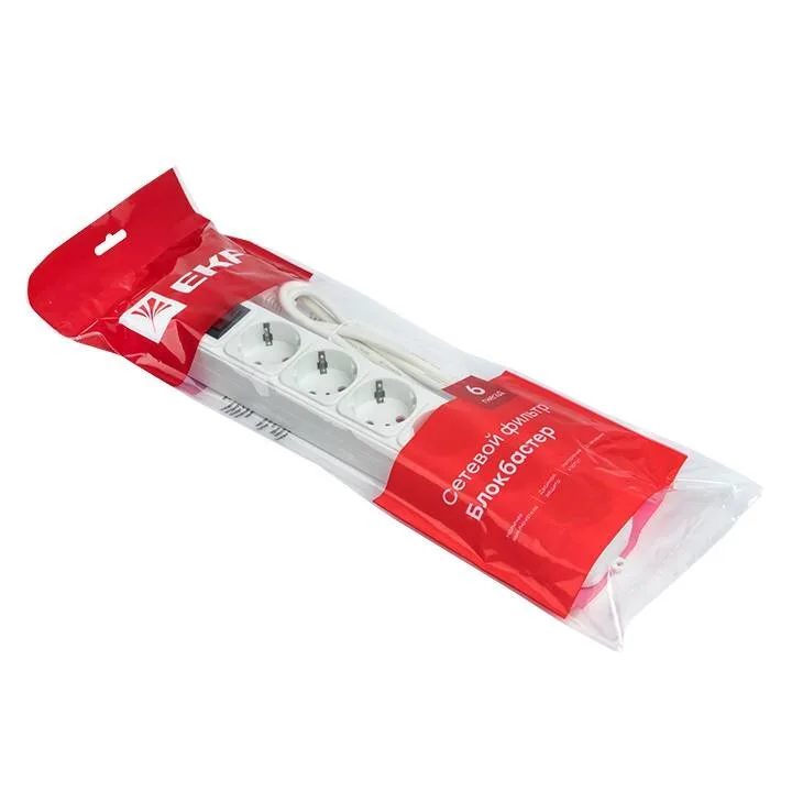 Сетевой фильтр 6*1,8м 10А/2,2кВт с выкл. c/з ПВС 3х0,75 Блокбастер EKF PROxima